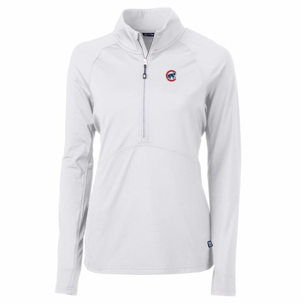 White Chicago Cubs Cutter & Buck Women's Adapt Eco Knit Stretch Half-Zip Pullover Top