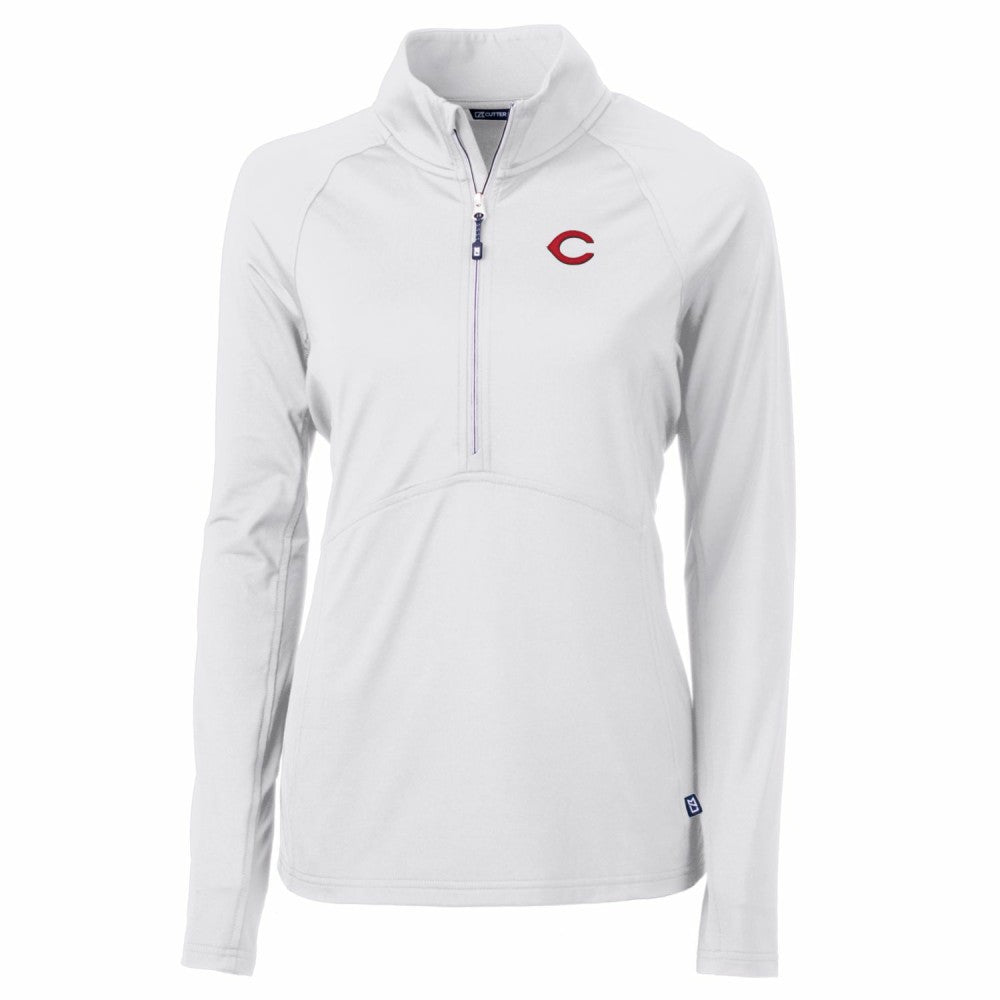 White Cincinnati Reds Cutter & Buck Women's Adapt Eco Knit Stretch Half-Zip Pullover Top