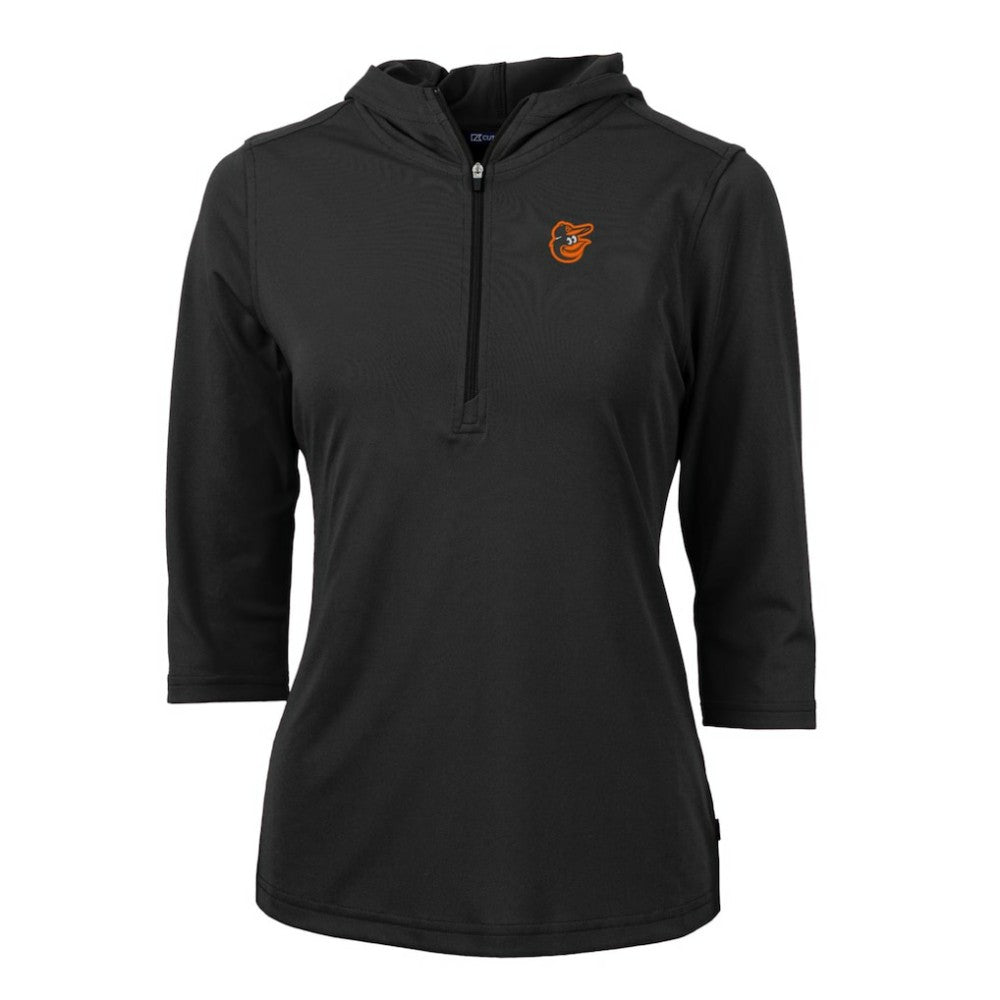 Black Baltimore Orioles Cutter & Buck Women's Virtue Eco Pique 3/4 Sleeve Half-Zip Pullover Hoodie