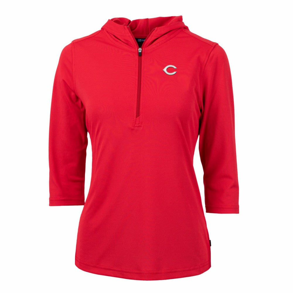 Red Cincinnati Reds Cutter & Buck Women's Virtue Eco Pique 3/4 Sleeve Half-Zip Pullover Hoodie