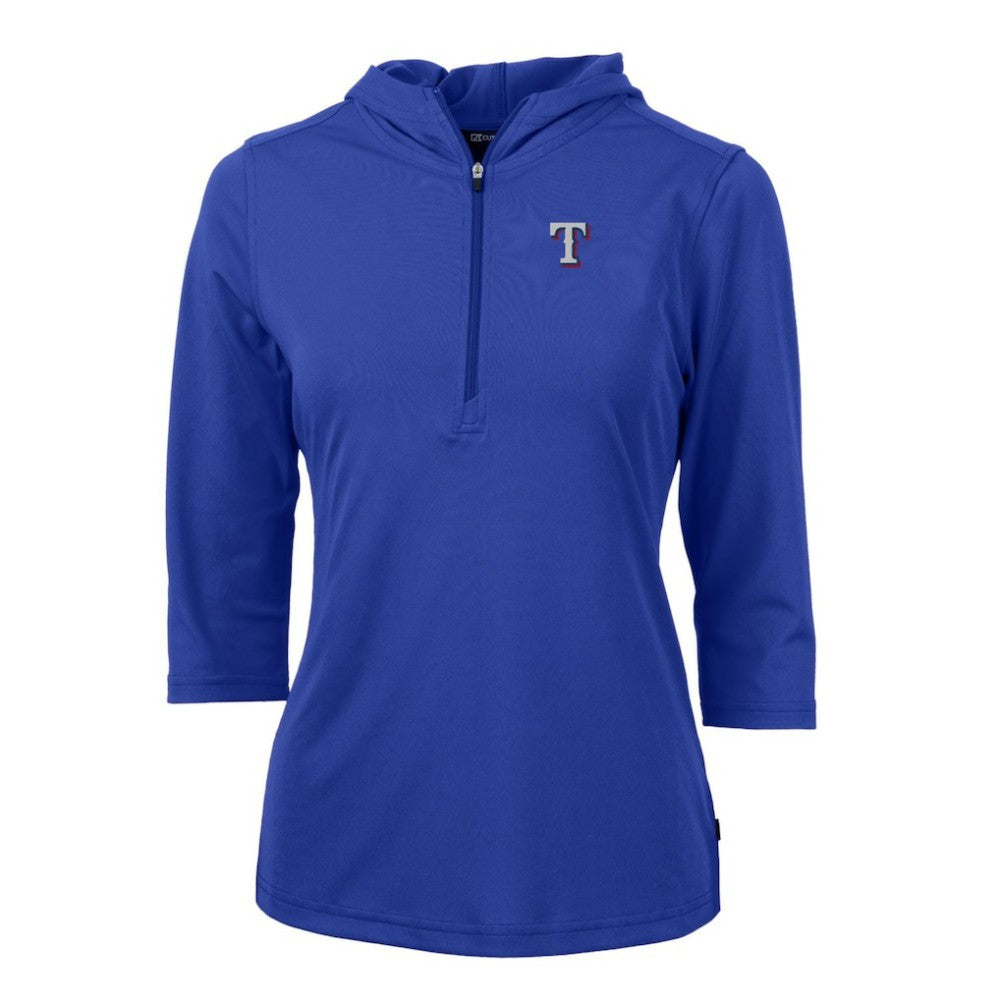 Royal Texas Rangers Cutter & Buck Women's Virtue Eco Pique 3/4 Sleeve Half-Zip Pullover Hoodie