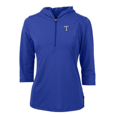 Royal Texas Rangers Cutter & Buck Women's Virtue Eco Pique 3/4 Sleeve Half-Zip Pullover Hoodie