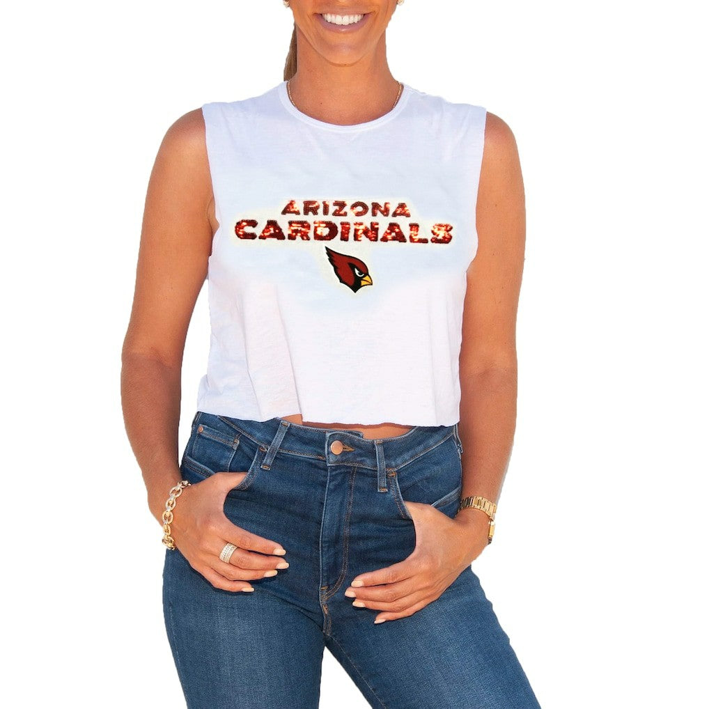 Cuce Women's Sequin Cropped Tank Top - Arizona Cardinals Tops