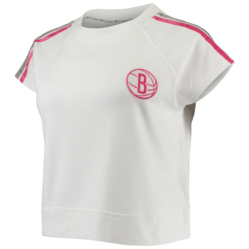Brooklyn Nets Lusso Women's Margot Cropped Tri-Blend Cap Sleeve Sweatshirt
