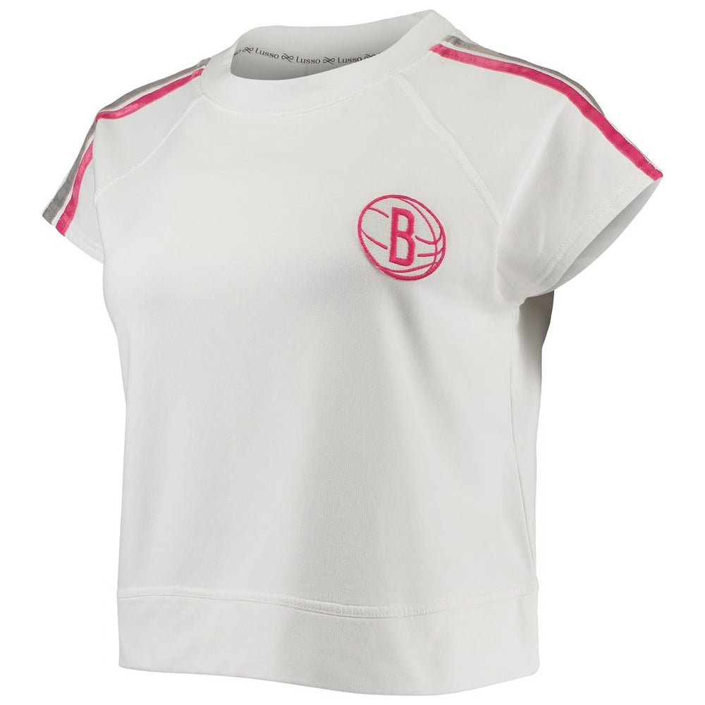 Brooklyn Nets Lusso Women's Margot Cropped Tri-Blend Cap Sleeve Sweatshirt