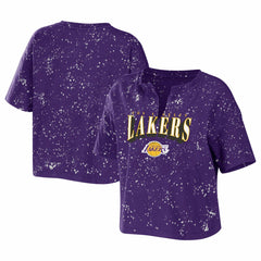 Los Angeles Lakers WEAR by Erin Andrews Women's Bleach Splatter Notch Neck T-Shirt