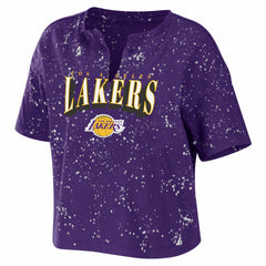 Los Angeles Lakers WEAR by Erin Andrews Women's Bleach Splatter Notch Neck T-Shirt