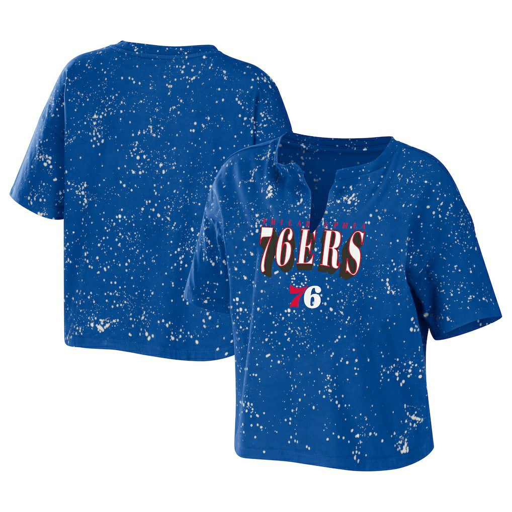 Philadelphia 76ers WEAR by Erin Andrews Women's Bleach Splatter Notch Neck T-Shirt