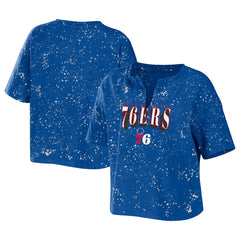 Philadelphia 76ers WEAR by Erin Andrews Women's Bleach Splatter Notch Neck T-Shirt