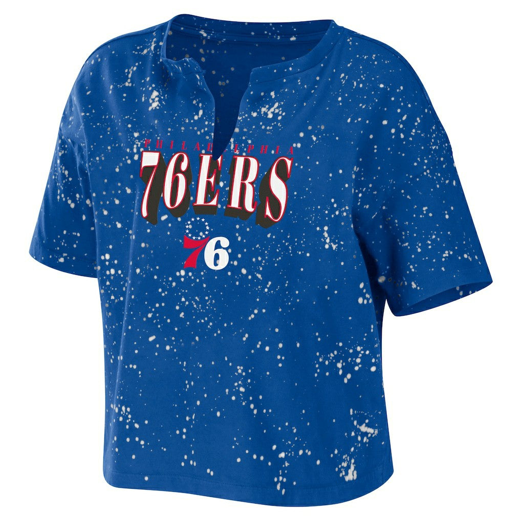 Philadelphia 76ers WEAR by Erin Andrews Women's Bleach Splatter Notch Neck T-Shirt