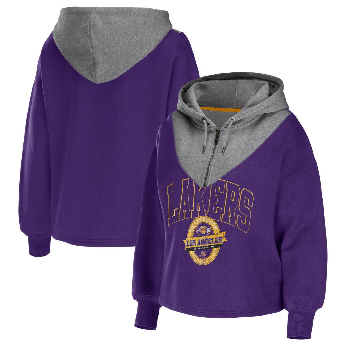 Los Angeles Lakers WEAR by Erin Andrews Women's Pieced Quarter-Zip Hoodie Jacket