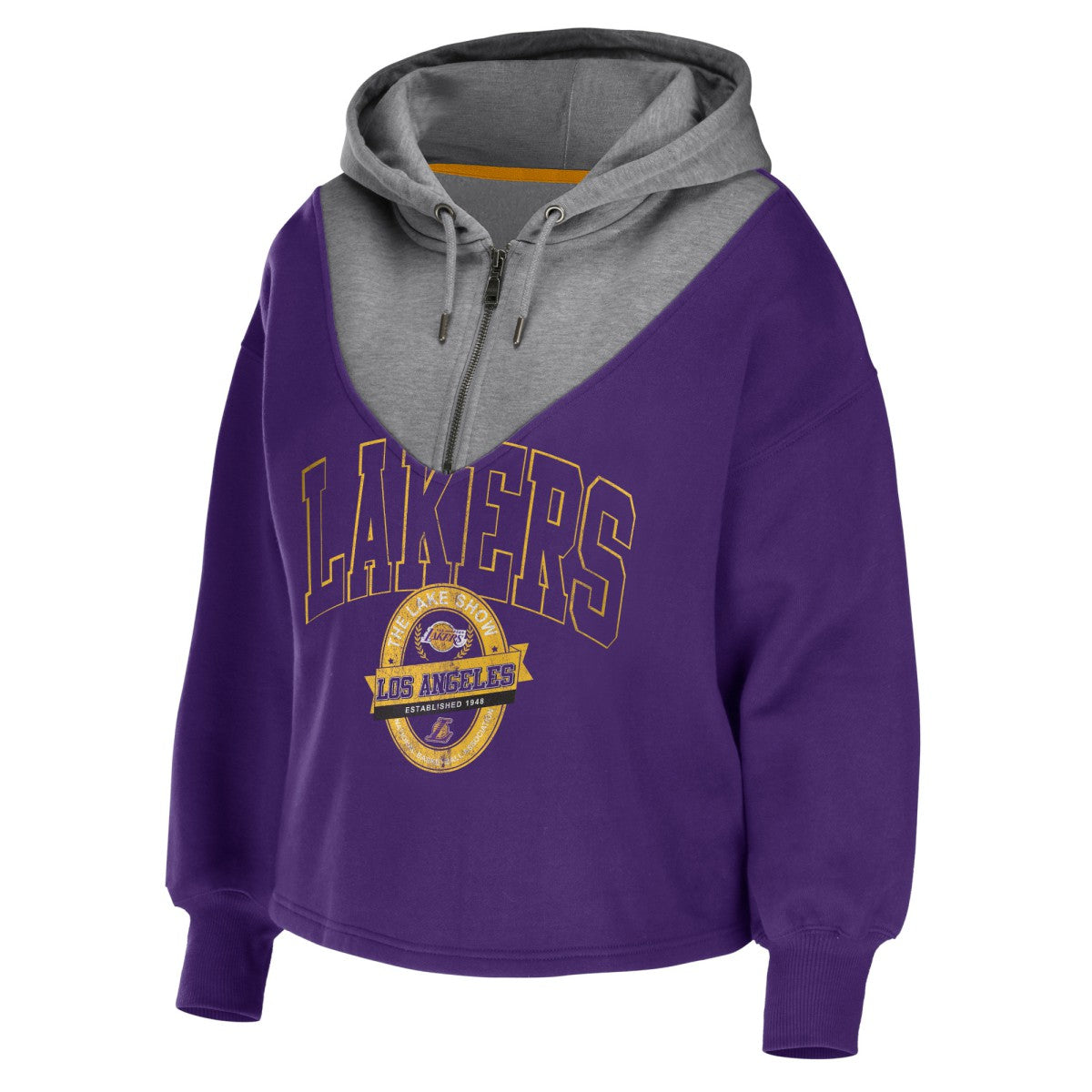 Los Angeles Lakers WEAR by Erin Andrews Women's Pieced Quarter-Zip Hoodie Jacket