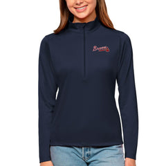 Navy Atlanta Braves Antigua Women's Tribute Quarter-Zip Pullover Top