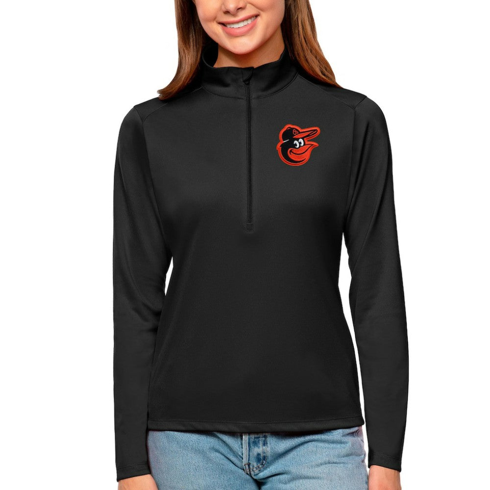 Black Baltimore Orioles Antigua Women's Tribute Quarter-Zip Pullover Top
