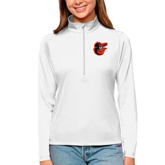 White Baltimore Orioles Antigua Women's Tribute Quarter-Zip Pullover Top
