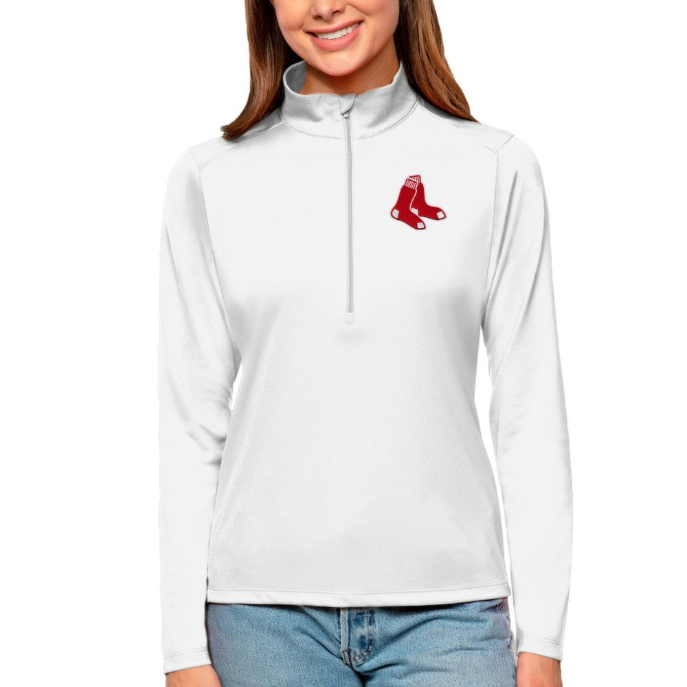 White Boston Red Sox Antigua Women's Tribute Quarter-Zip Pullover Top
