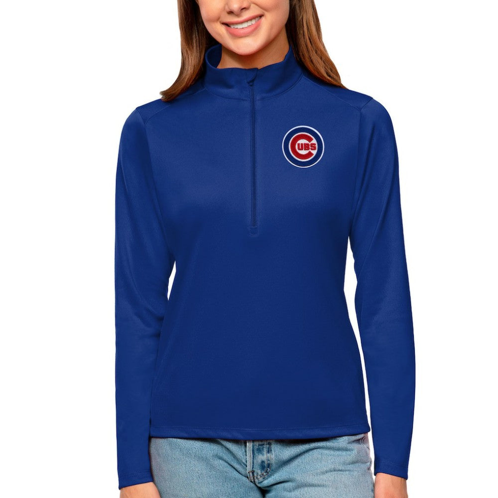 Royal Chicago Cubs Antigua Women's Tribute Quarter-Zip Pullover Top