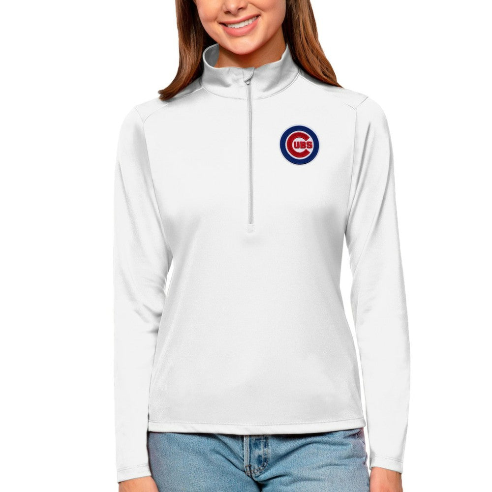 White Chicago Cubs Antigua Women's Tribute Quarter-Zip Pullover Top