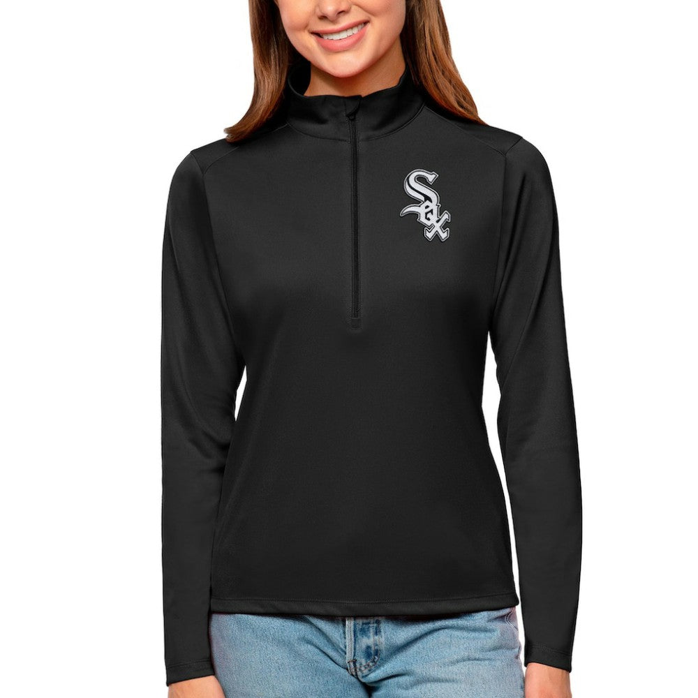 Black Chicago White Sox Antigua Women's Tribute Quarter-Zip Pullover Top