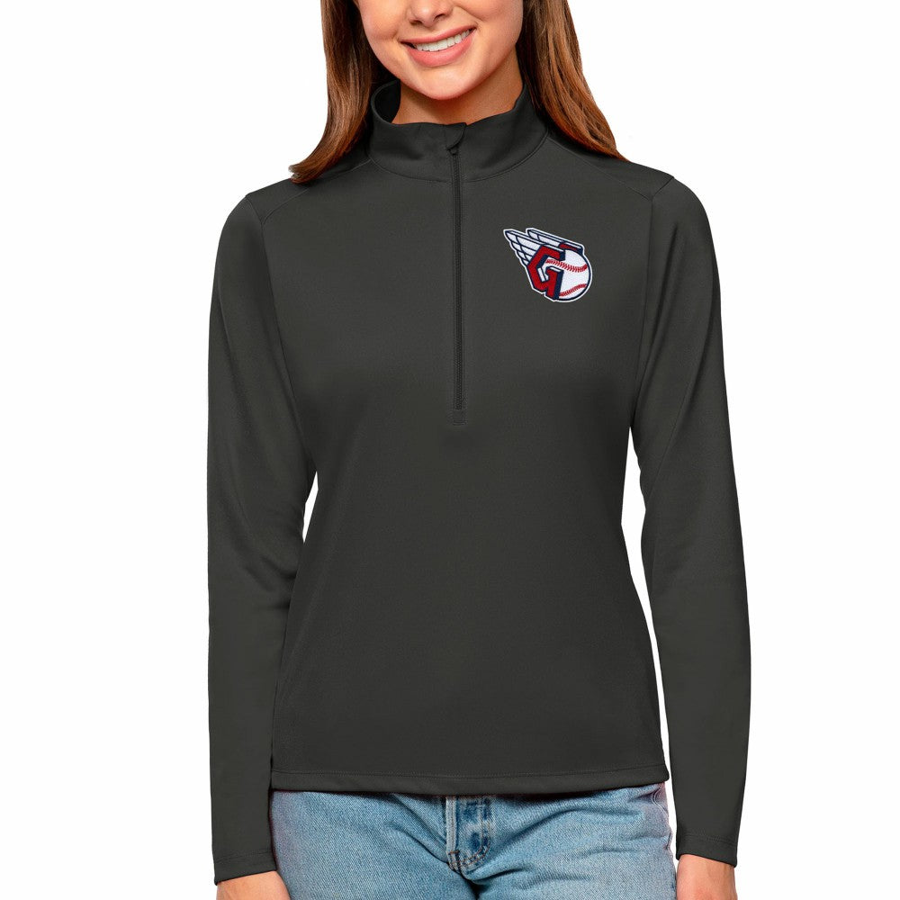 Charcoal Cleveland Guardians Antigua Women's Tribute Quarter-Zip Pullover Top
