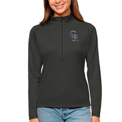 Charcoal Colorado Rockies Antigua Women's Tribute Quarter-Zip Pullover Top
