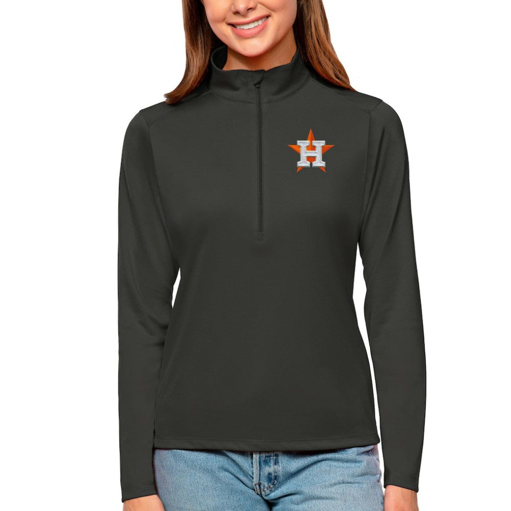 Charcoal Houston Astros Antigua Women's Tribute Quarter-Zip Pullover Top