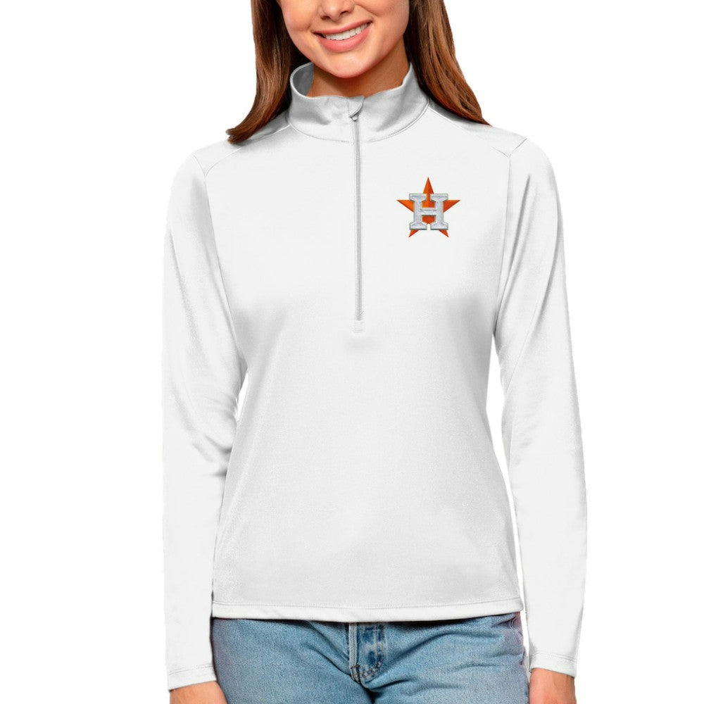 White Houston Astros Antigua Women's Tribute Quarter-Zip Pullover Top