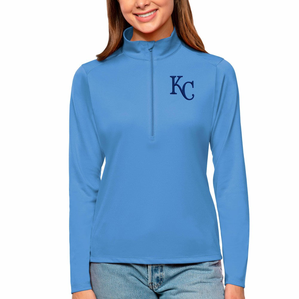 Light Blue Kansas City Royals Antigua Women's Tribute Quarter-Zip Pullover Top