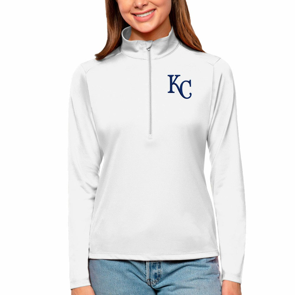 White Kansas City Royals Antigua Women's Tribute Quarter-Zip Pullover Top