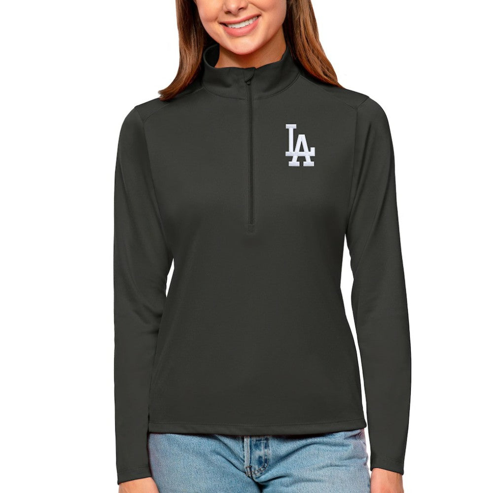 Charcoal Los Angeles Dodgers Antigua Women's Tribute Quarter-Zip Pullover Top