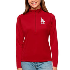 Red Los Angeles Dodgers Antigua Women's Tribute Quarter-Zip Pullover Top
