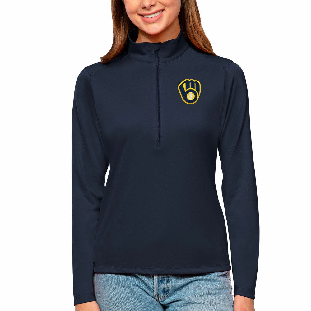 Navy Milwaukee Brewers Antigua Women's Tribute Quarter-Zip Pullover Top