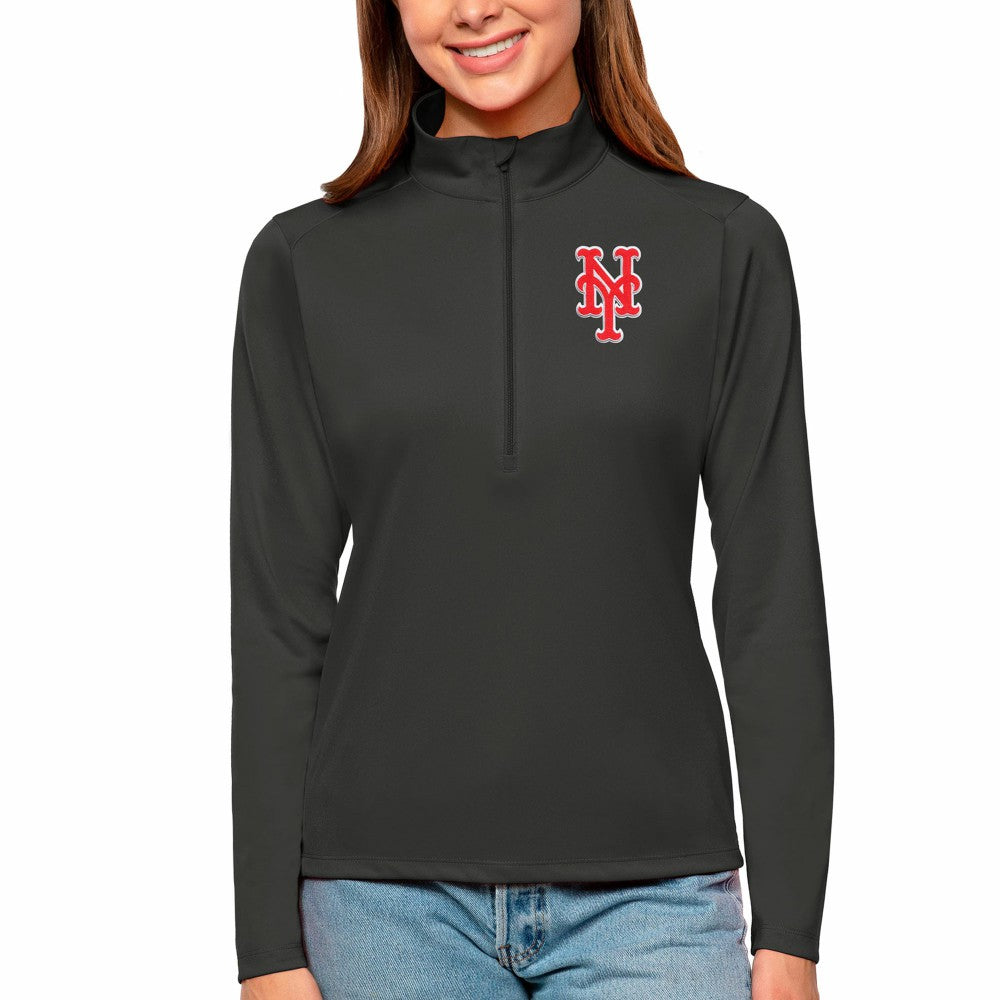Black New York Mets Antigua Women's Tribute Quarter-Zip Pullover Top