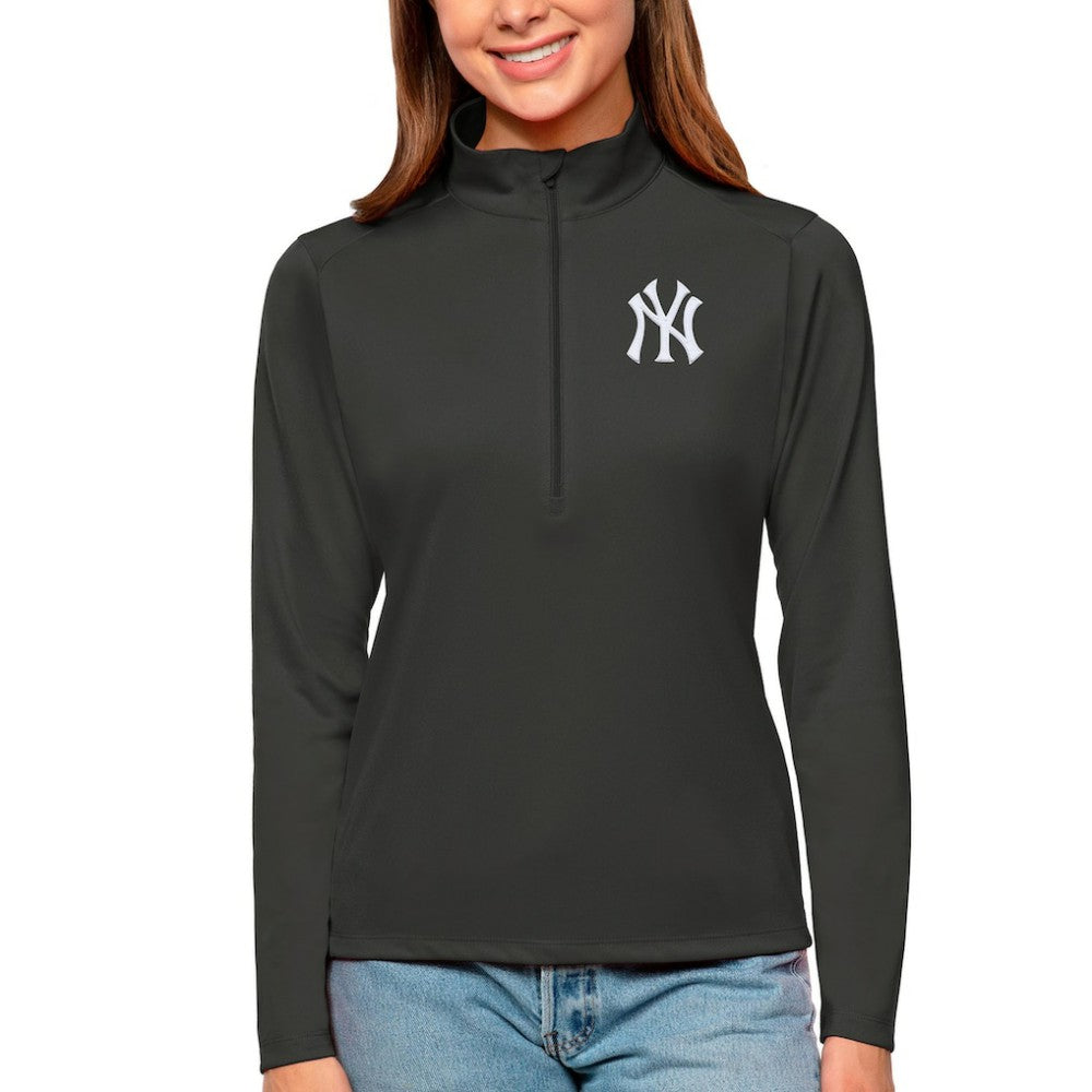 Charcoal New York Yankees Antigua Women's Tribute Quarter-Zip Pullover Top