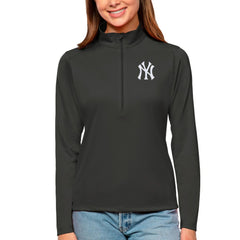 Charcoal New York Yankees Antigua Women's Tribute Quarter-Zip Pullover Top
