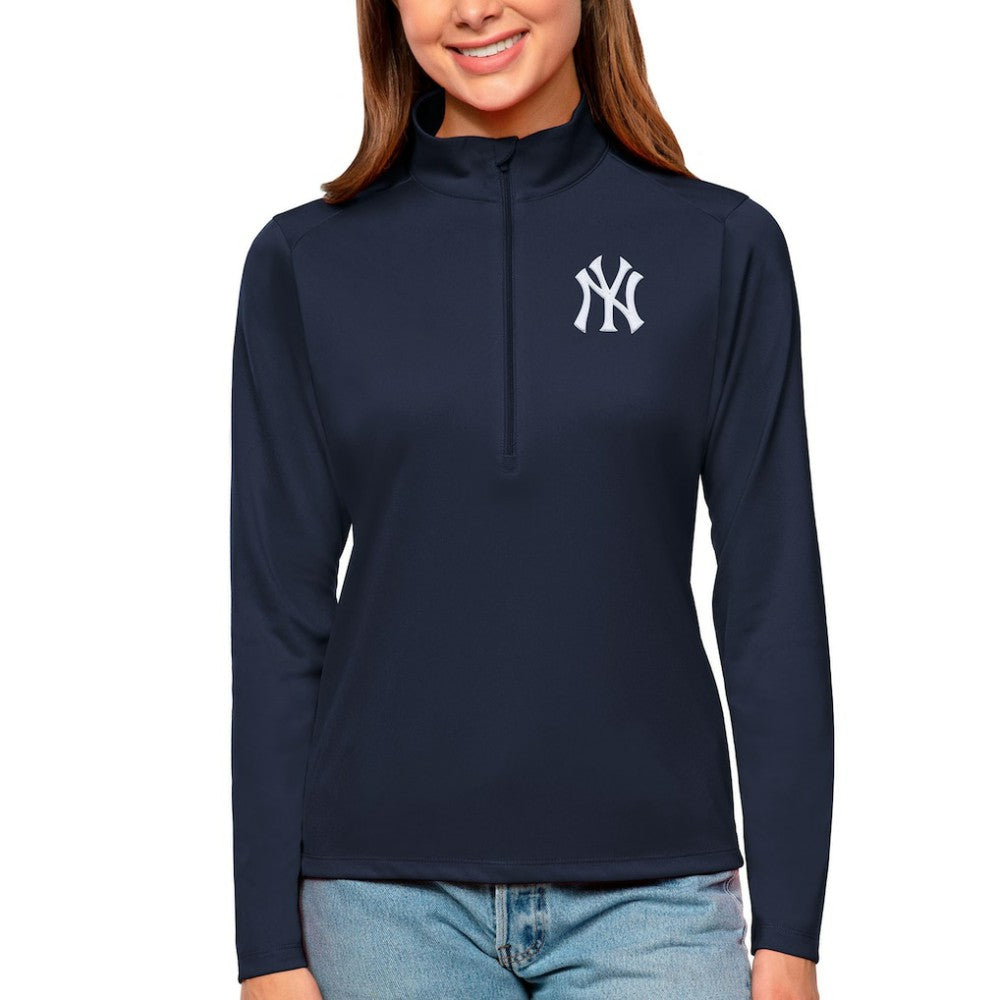 Navy New York Yankees Antigua Women's Tribute Quarter-Zip Pullover Top