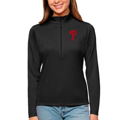 Black Philadelphia Phillies Antigua Women's Tribute Quarter-Zip Pullover Top