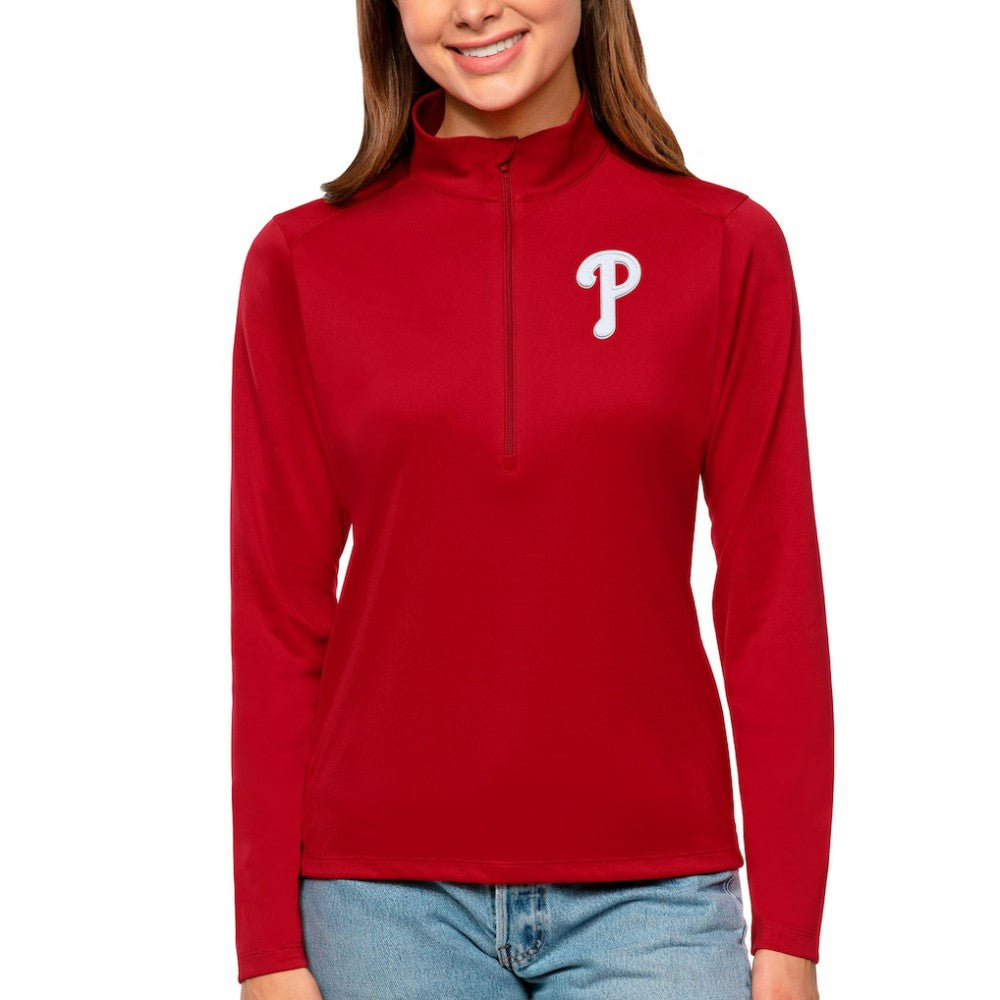 Red Philadelphia Phillies Antigua Women's Tribute Quarter-Zip Pullover Top