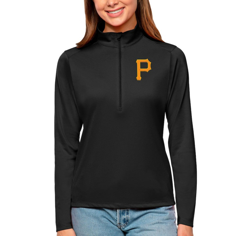 Black Pittsburgh Pirates Antigua Women's Tribute Quarter-Zip Pullover Top