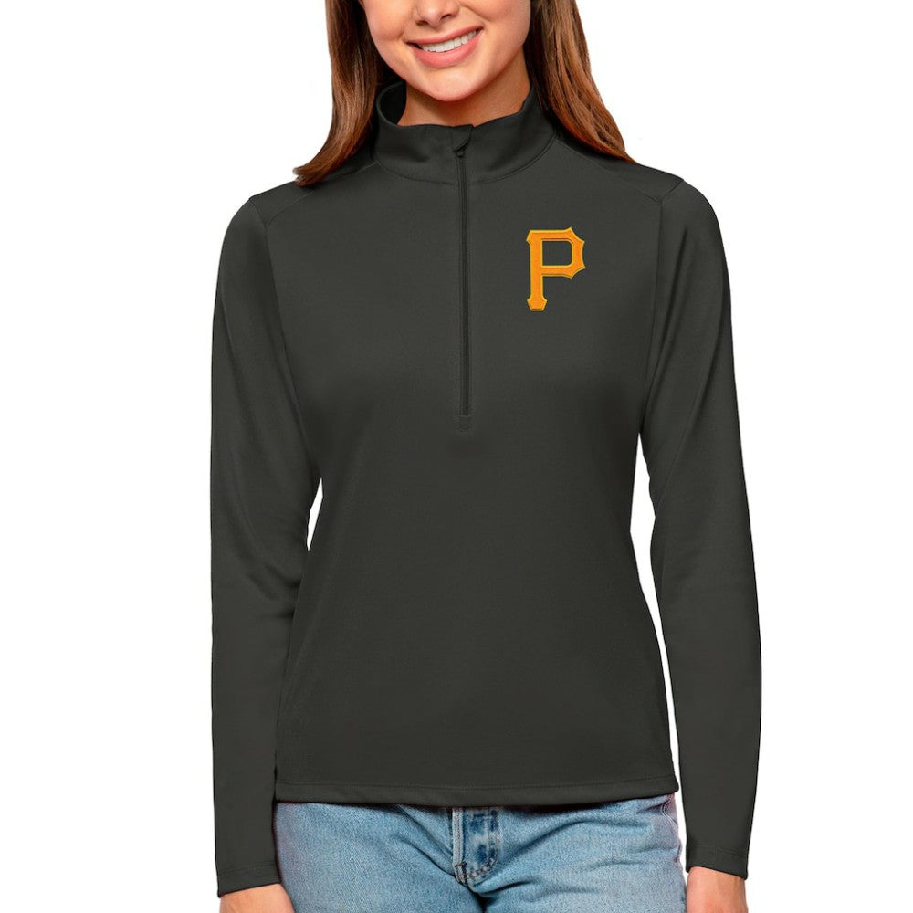 Charcoal Pittsburgh Pirates Antigua Women's Tribute Quarter-Zip Pullover Top