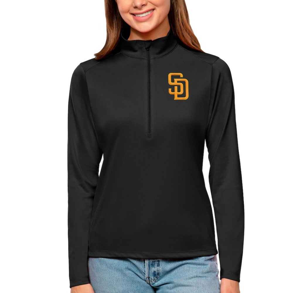 Black San Diego Padres Antigua Women's Tribute Quarter-Zip Pullover Top
