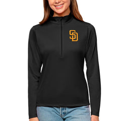 Black San Diego Padres Antigua Women's Tribute Quarter-Zip Pullover Top