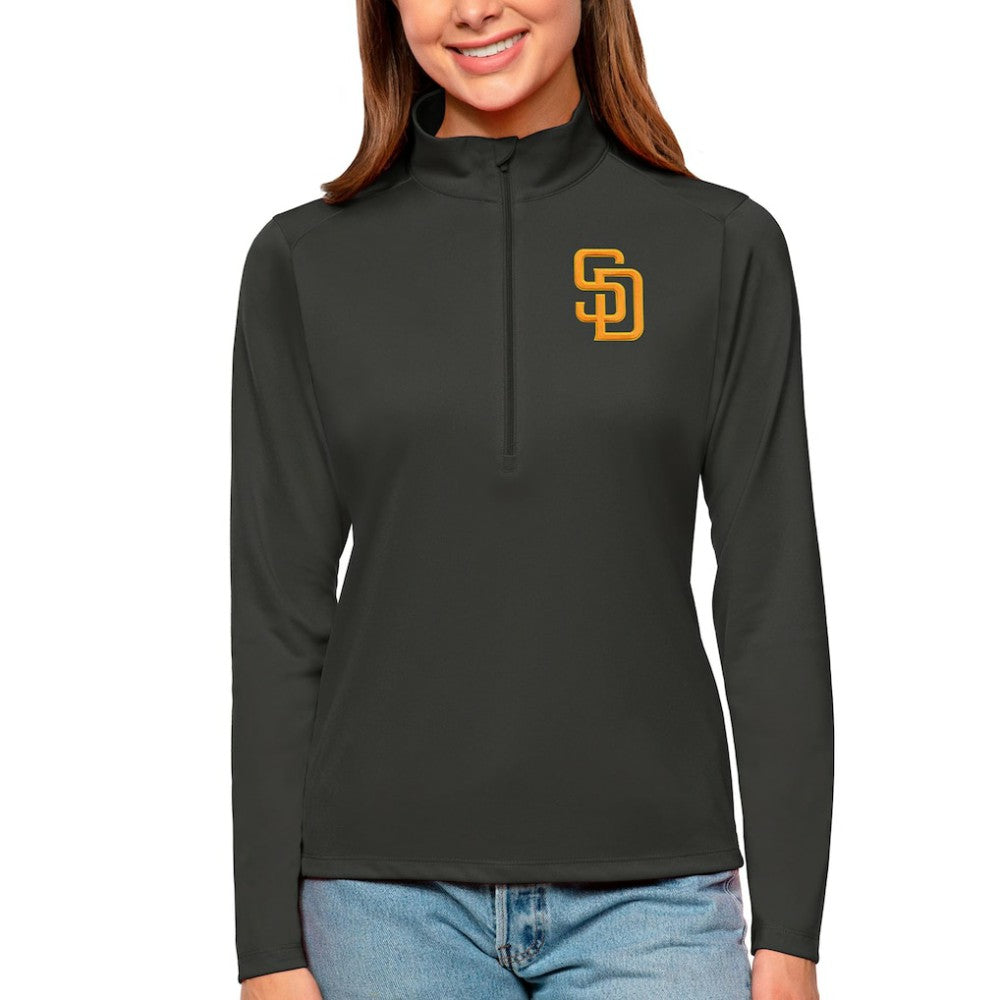 Charcoal San Diego Padres Antigua Women's Tribute Quarter-Zip Pullover Top