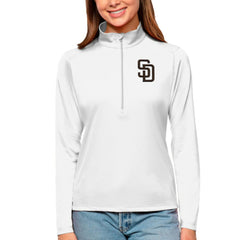 White San Diego Padres Antigua Women's Tribute Quarter-Zip Pullover Top