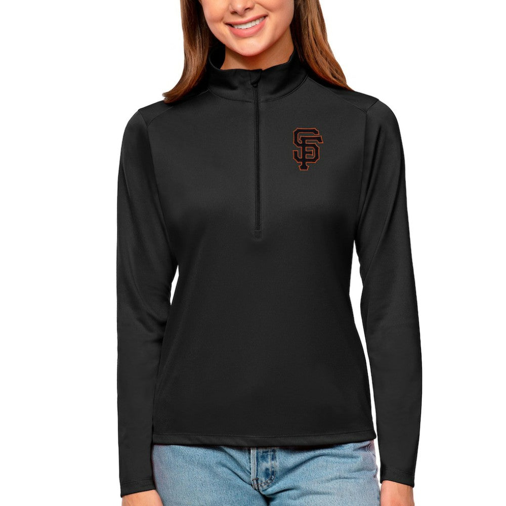 Black San Francisco Giants Antigua Women's Tribute Quarter-Zip Pullover Top