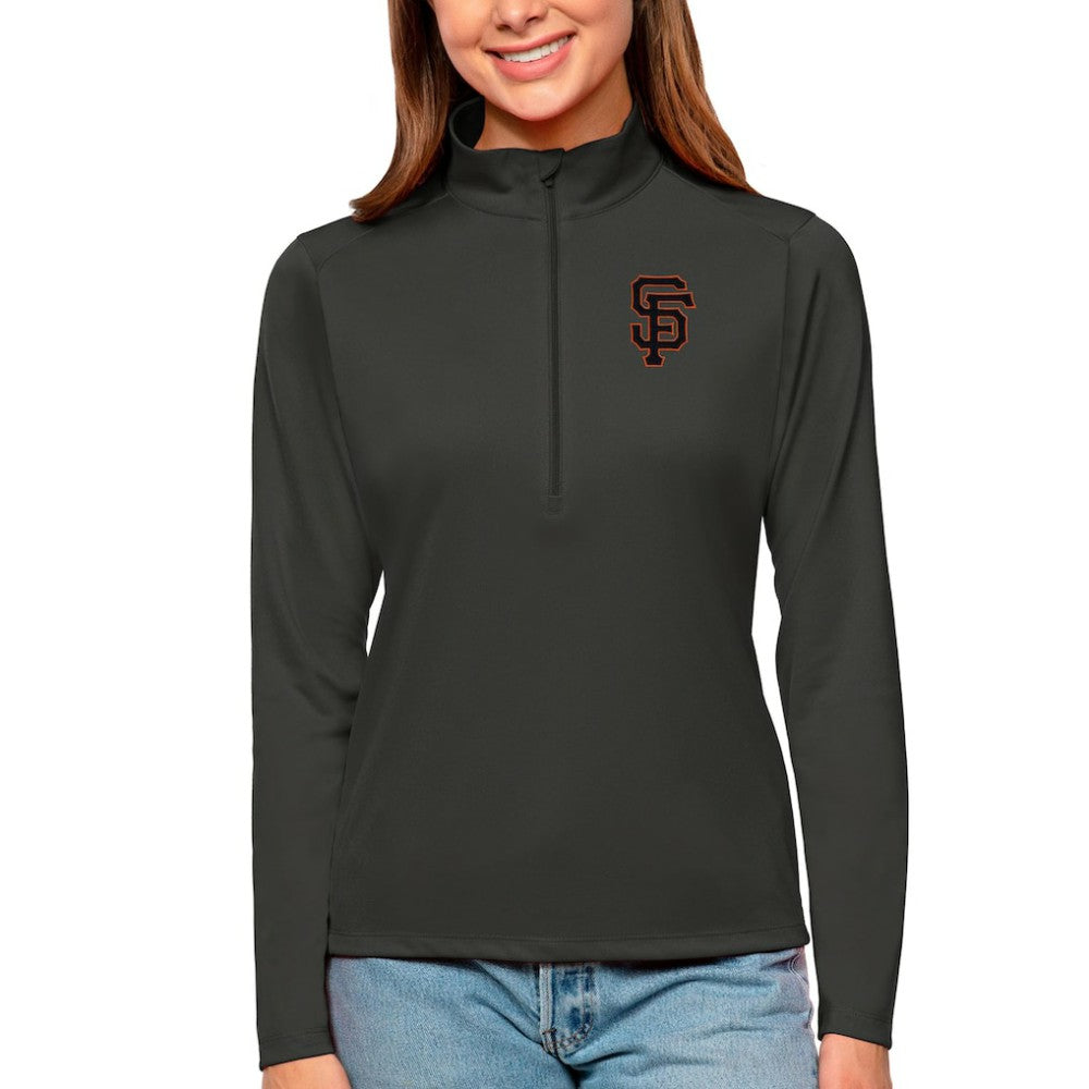 Charcoal San Francisco Giants Antigua Women's Tribute Quarter-Zip Pullover Top
