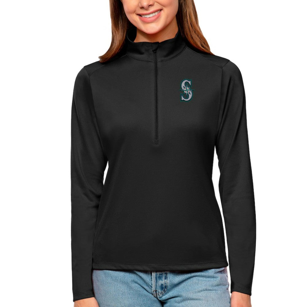 Black Seattle Mariners Antigua Women's Tribute Quarter-Zip Pullover Top
