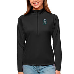 Black Seattle Mariners Antigua Women's Tribute Quarter-Zip Pullover Top