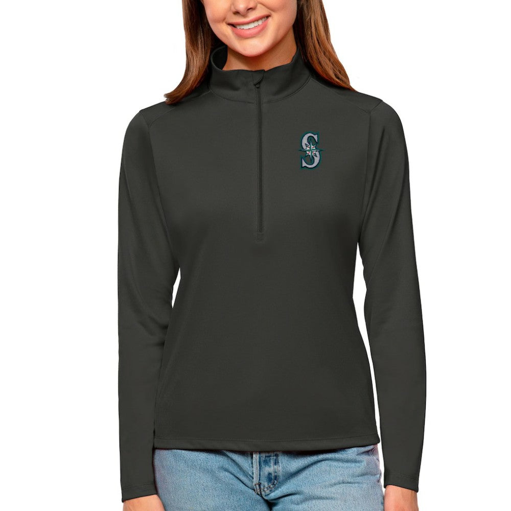 Charcoal Seattle Mariners Antigua Women's Tribute Quarter-Zip Pullover Top