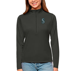 Charcoal Seattle Mariners Antigua Women's Tribute Quarter-Zip Pullover Top